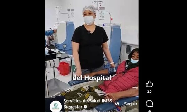 Reestablece IMSS Bienestar tratamiento de hemodiálisis en hospitales del Edomex