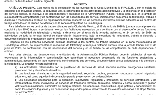 Sheinbaum emite decreto para suspender labores vespertinas en 17 y 24 de junio en la CDMX y el 28 de junio en Guadalajara